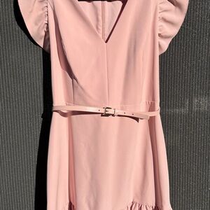 Tommy Hilfiger Pink Ruffled Dress with Belt